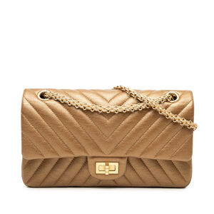 Pre-Loved Chanel Chevron Metallic Aged Calfskin Reissue 2.55 Double Flap 225